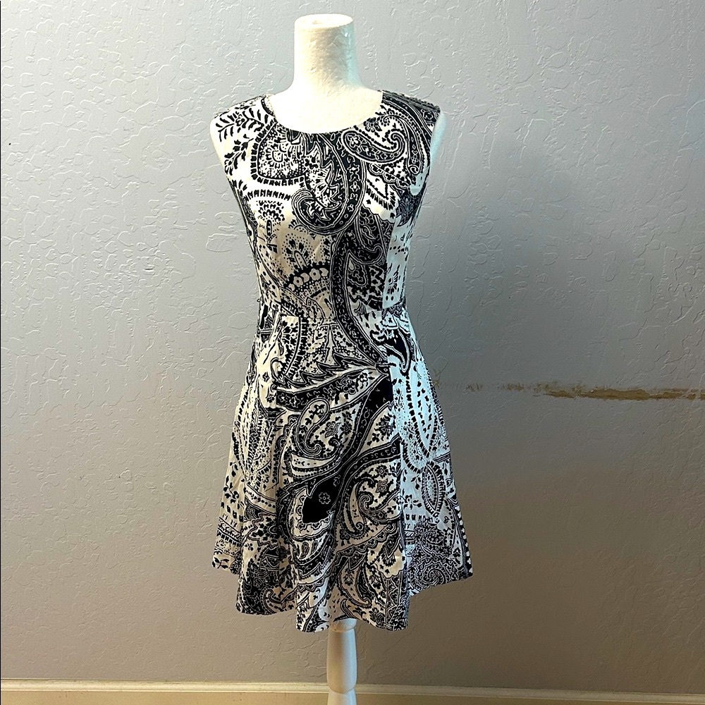 INC International Concepts Black and White Paisley Midi Dress